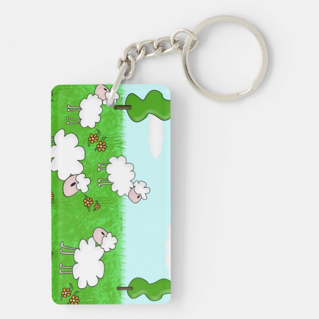 Cute Sheep Kids Illustration Key Ring (Back)