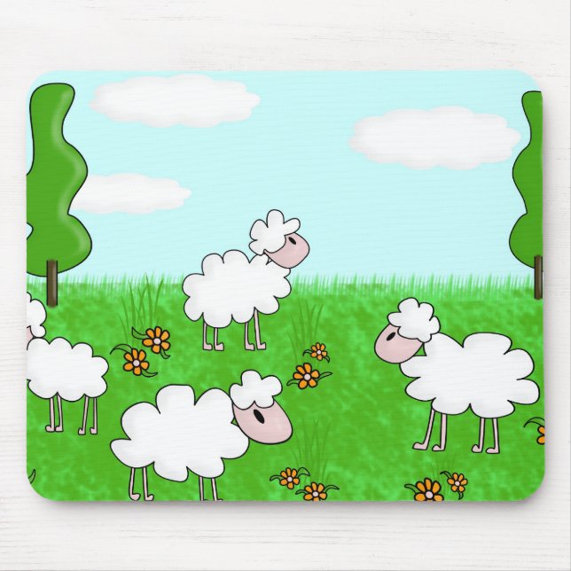 Cute Sheep Kids Illustration Mouse Pad (Front)