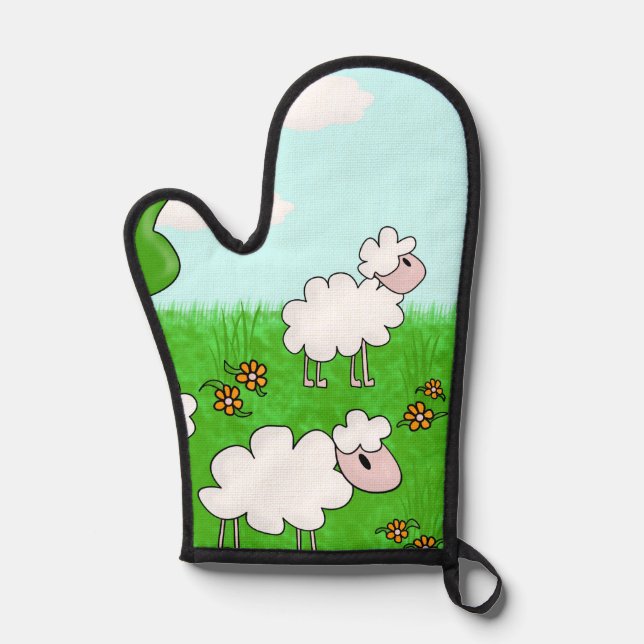 Cute Sheep Kids Illustration Oven Mitt (Front)