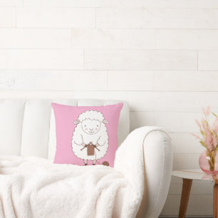 Cute Sheep Knitting Brown Wool Cushion