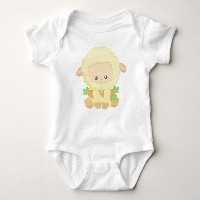Cute Sheep, Little Sheep, Yellow Sheep, Carrots Baby Bodysuit (Front)