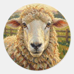 Cute Sheep on a Ranch Farm Animals Classic Round Sticker