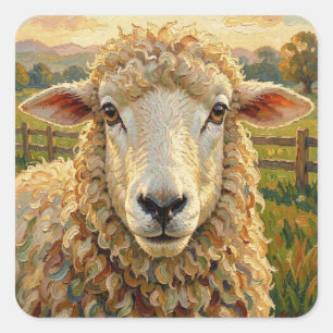 Cute Sheep on a Ranch    Farm Animals Square Sticker