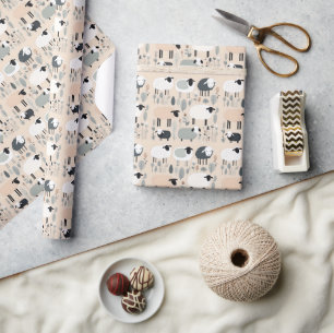 Cute Sheep Pastel Beige Colours Minimal  Wrapping Paper