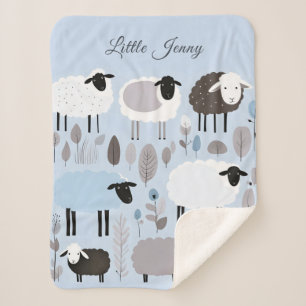 Cute Sheep Pastel Blue Colors Minimal Personalized Sherpa Blanket