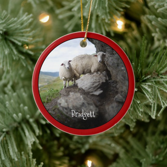 Cute Sheep Personalised Ceramic Ornament (Tree)
