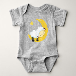 Cute Sheep, Sleeping Sheep, Moon, Stars, Sleepy Baby Bodysuit