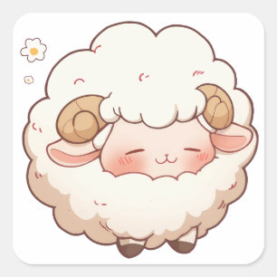 Cute Sheep Smile Square Sticker