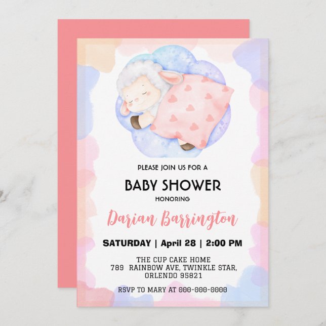 Cute sheep star balloon baby shower party boys invitation (Front/Back)