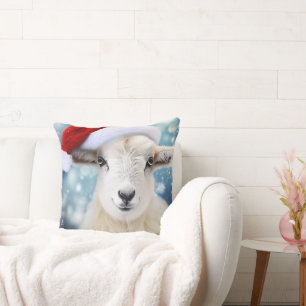 Cute Sheep Wearing Red Hat Christmas Cushion