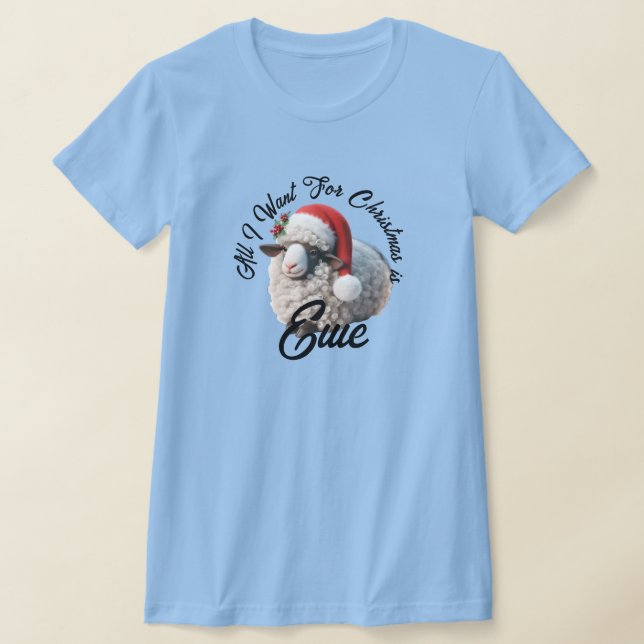 Cute Sheep Wearing Santa Hat Christmas T-Shirt (Laydown)