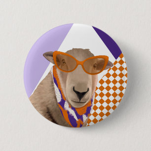 Cute Sheep With Glasses 6 Cm Round Badge