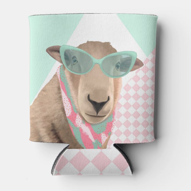 Cute Sheep With Glasses  Can Cooler (Front)