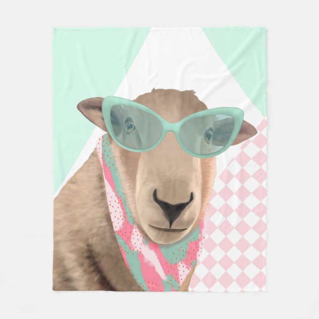 Cute Sheep With Glasses  Fleece Blanket (Front)