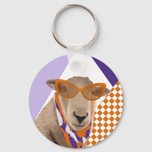 Cute Sheep With Glasses  Key Ring