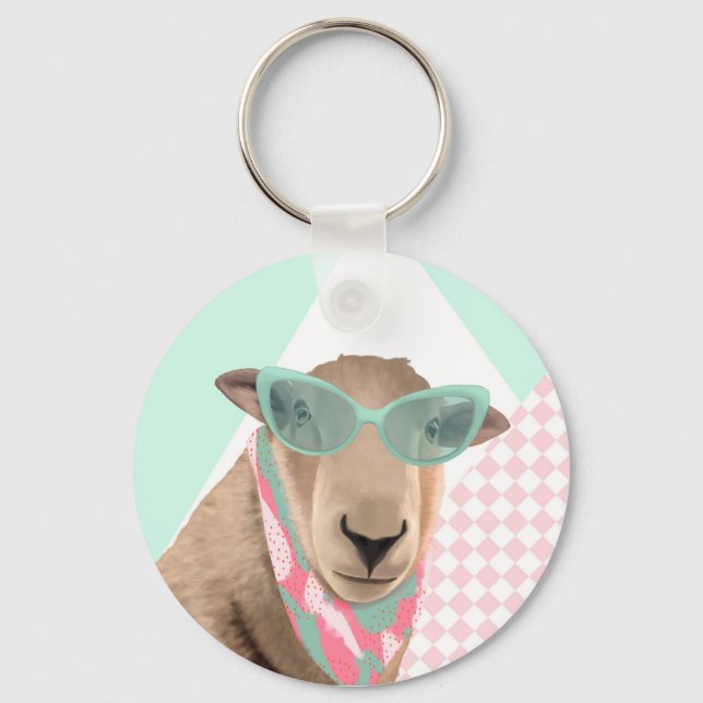 Cute Sheep With Glasses  Key Ring (Front)
