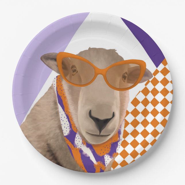Cute Sheep With Glasses  Paper Plate (Front)
