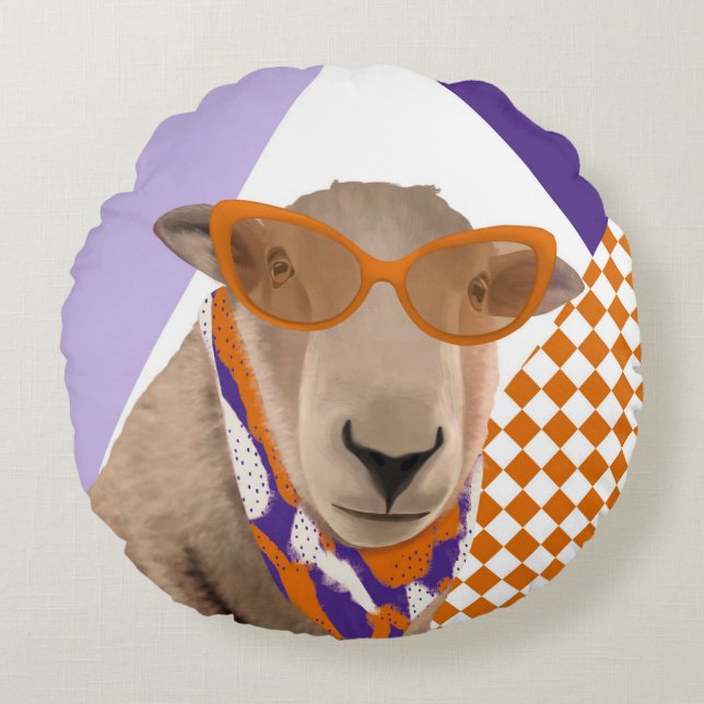 Cute Sheep With Glasses  Round Cushion (Front)