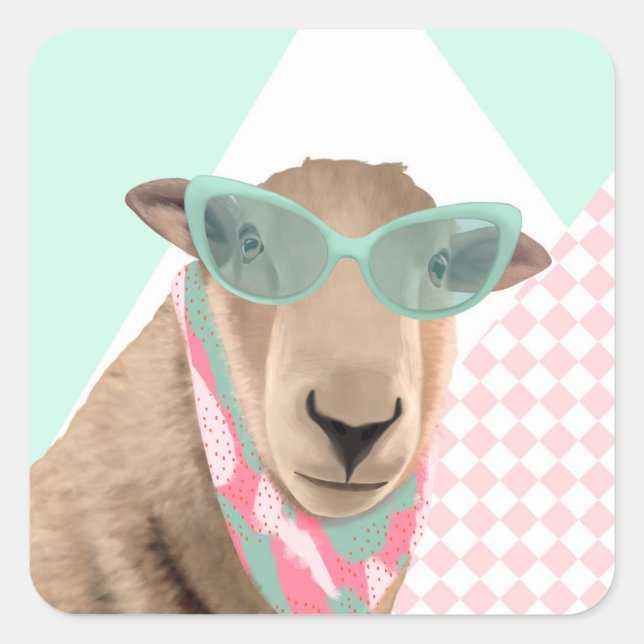 Cute Sheep With Glasses  Square Sticker (Front)