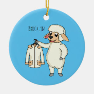 Cute sheep with jacket cartoon ceramic tree decoration
