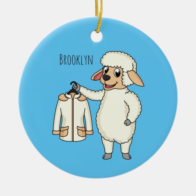 Cute sheep with jacket cartoon  ceramic tree decoration (Front)