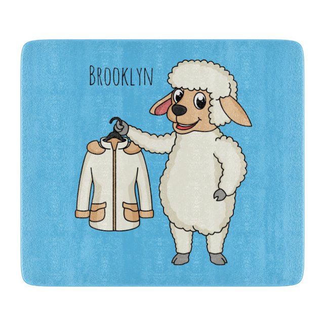 Cute sheep with jacket cartoon  cutting board (Front)