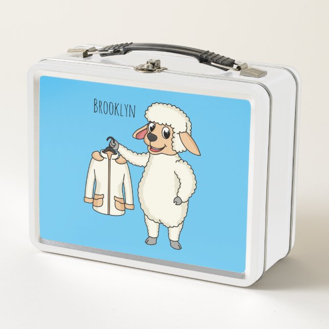 Cute sheep with jacket cartoon metal lunch box (Front)
