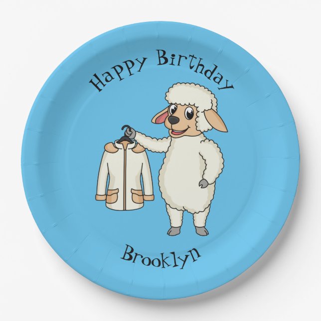 Cute sheep with jacket cartoon  paper plate (Front)