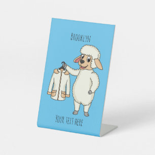 Cute sheep with jacket cartoon pedestal sign