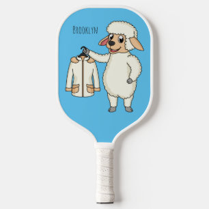 Cute sheep with jacket cartoon pickleball paddle
