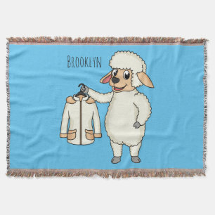 Cute sheep with jacket cartoon throw blanket