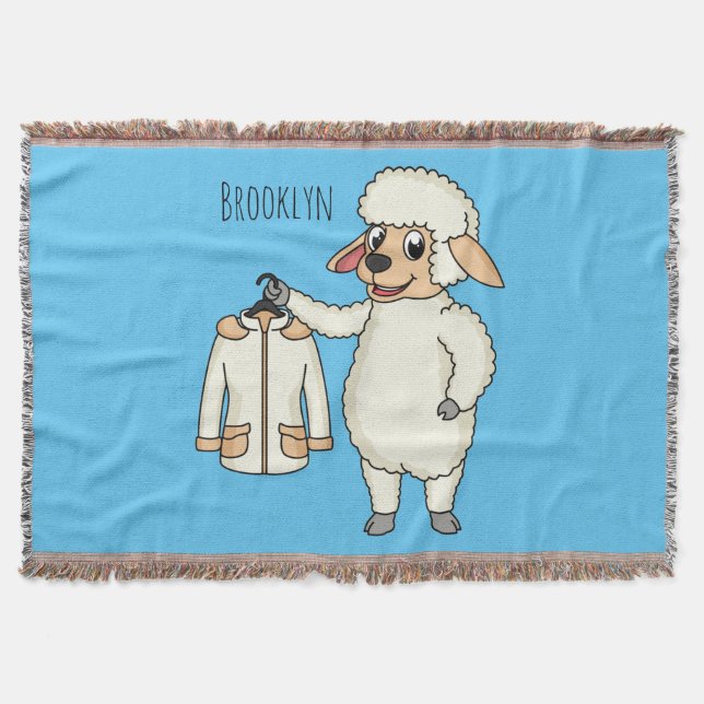 Cute sheep with jacket cartoon  throw blanket (Front)