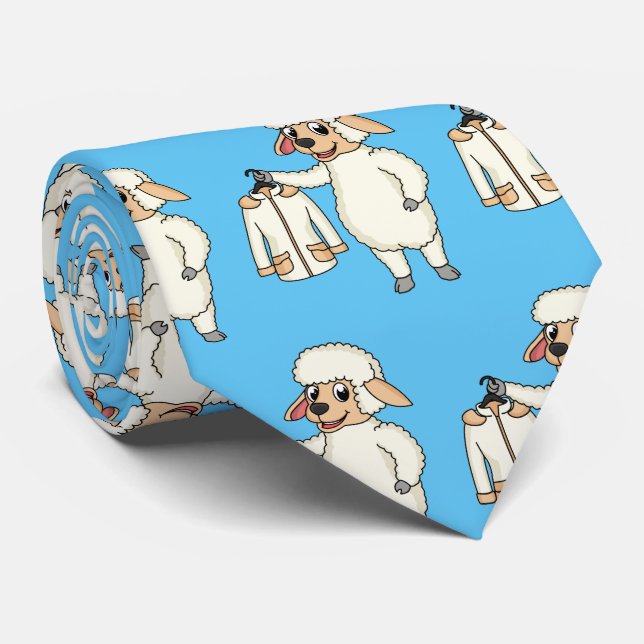 Cute sheep with jacket cartoon tie (Rolled)