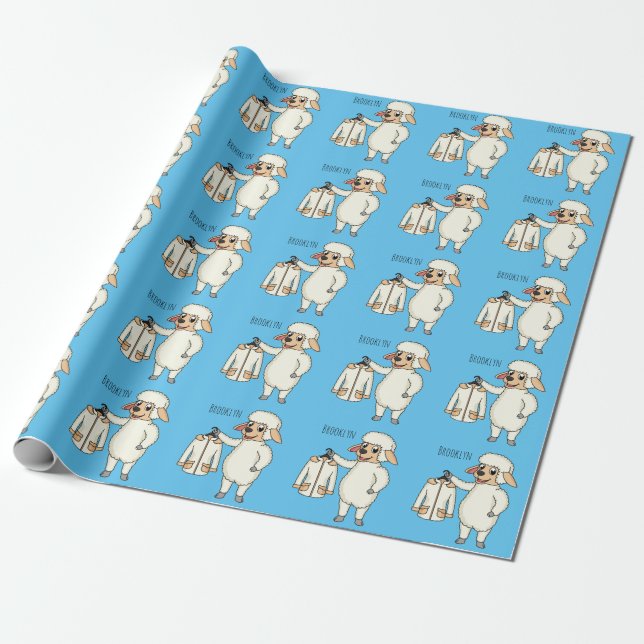 Cute sheep with jacket cartoon wrapping paper (Unrolled)