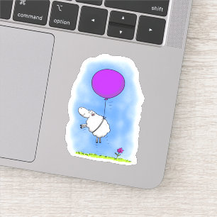 Cute sheep with purple balloon whimsical cartoon