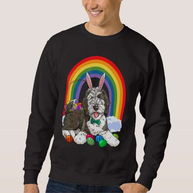 Cute Sheepadoodle Happy Easter Eggs Bunny Dog Kids Sweatshirt (Front)
