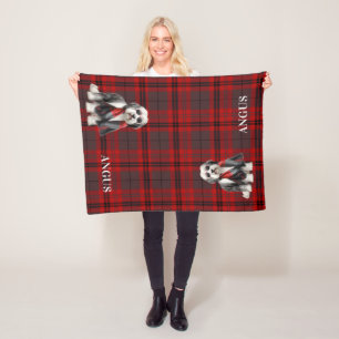 Cute Sheepdog and Red Plaid Personalised Pet Fleece Blanket