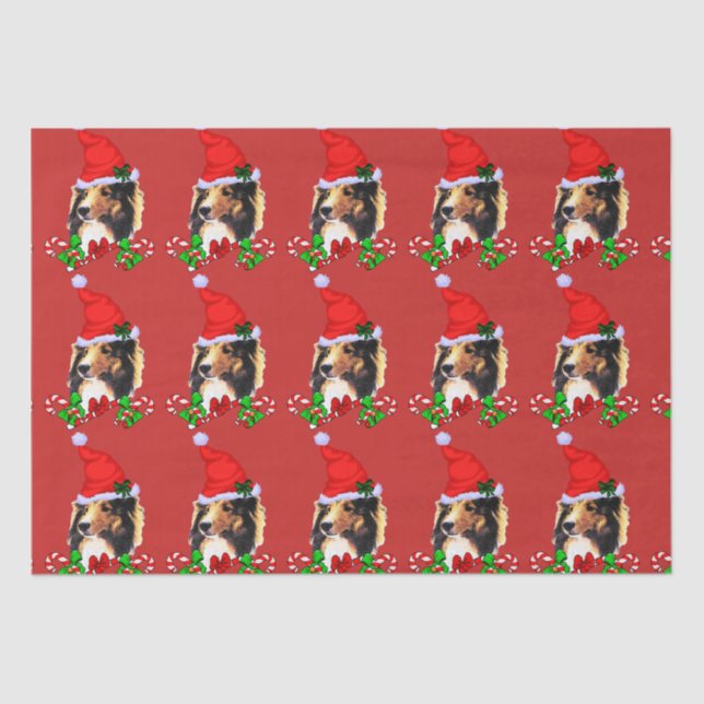 Cute Sheltie Santa Christmas Tissue Paper (Front)