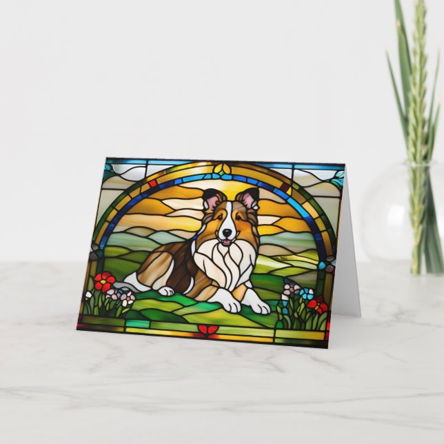 Cute Sheltie Stained Glass Card (Front)