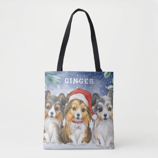 Cute Shelties in the Snow |  Personalised Tote Bag (Front)