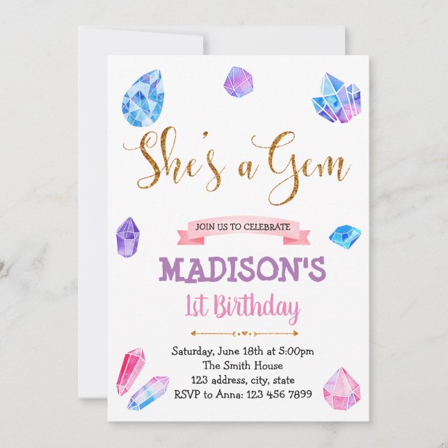 Cute shes a gem theme party invitation (Front)