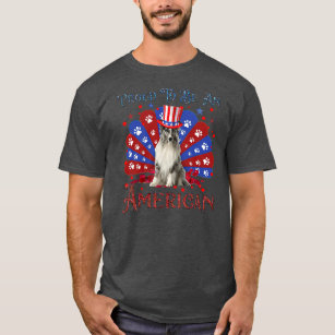 Cute Shetland Sheepdog American Flag Lover Happy T-Shirt