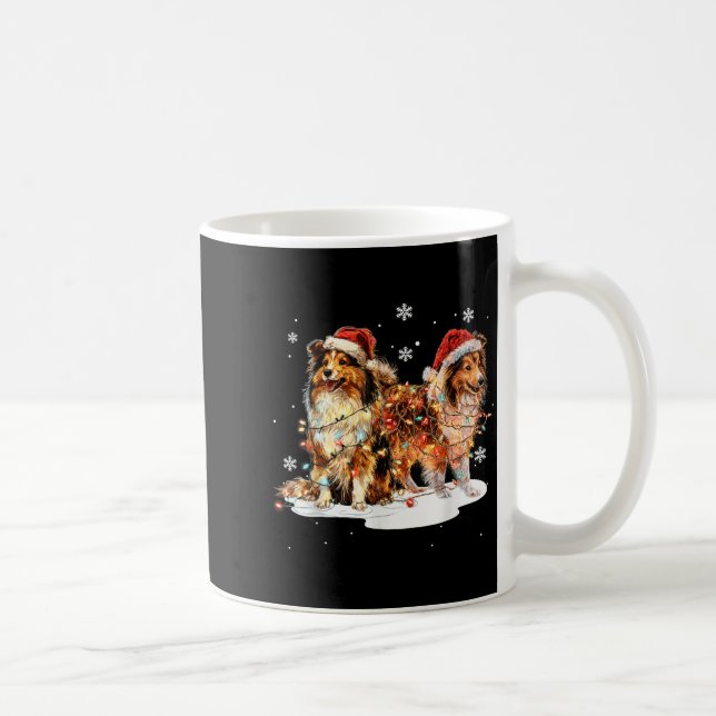 Cute Shetland Sheepdog Dog Christmas Lights Xmas H Coffee Mug (Right)