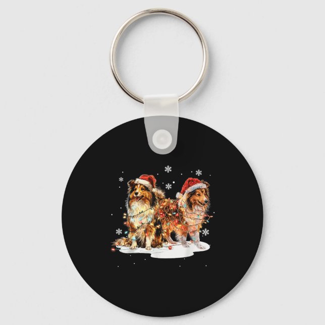 Cute Shetland Sheepdog Dog Christmas Lights Xmas H Key Ring (Front)