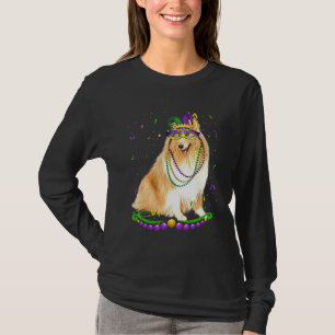 Cute Shetland Wearing Carnival Mask Mardi Gras Dog T-Shirt