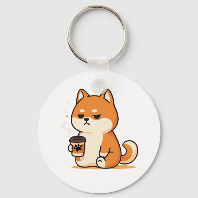 Cute shiba dog coffee lover Design- Key Ring (Front)