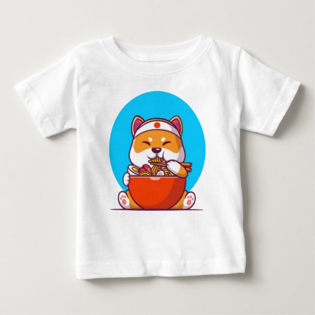 Cute Shiba Eating Ramen Noodle Cartoon-23054 Baby T-Shirt (Front)