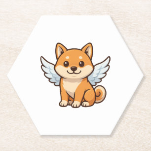 Cute Shiba Inu angel cartoon dog happiness Paper Coaster