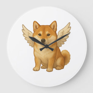 Cute Shiba Inu angel cartoon happy dog Large Clock