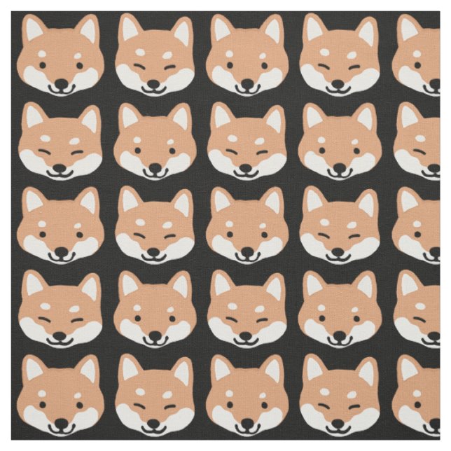 Cute Shiba Inu Cartoon Dog Faces Patterned Fabric (Swatch)